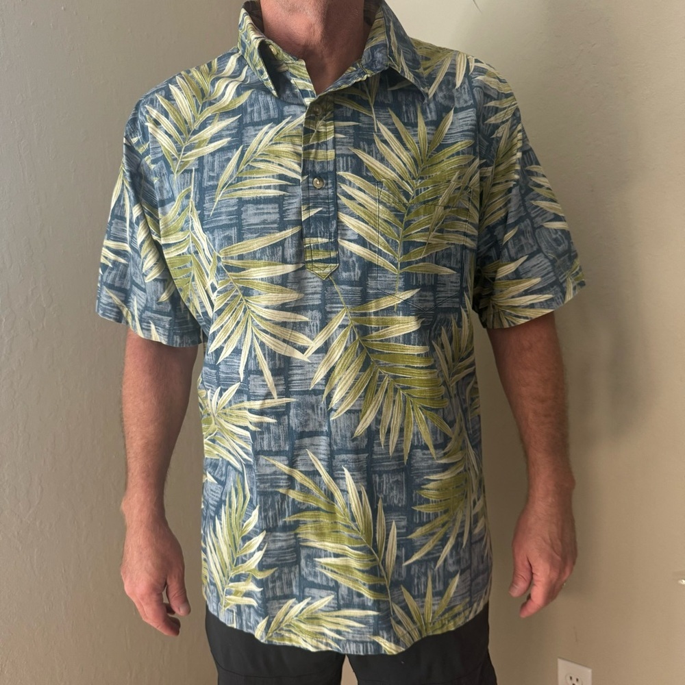 ONO & COMPANY By Liberty House Vintage Aloha Hawaiian Shirt Blue & Green Palm XL - Picture 4 of 16
